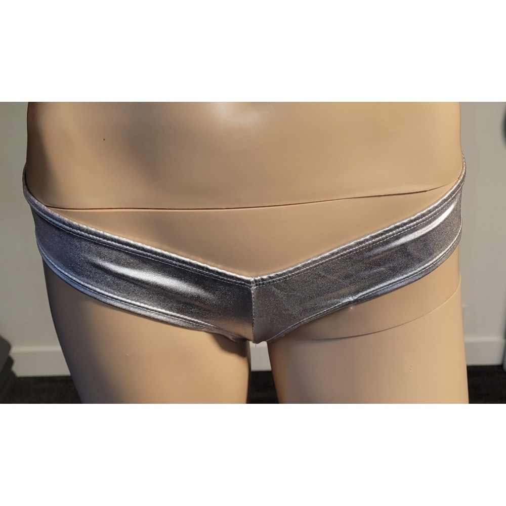 Women PVC Silver Cheekster Panty‎ Stretch Briefs Size Small  SL11003-1